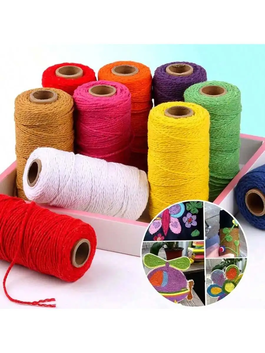 2mm 100M Macrame Cord Cotton Rope String Crafts DIY Colored Thread Cord Twisted Twine Handmade Sewing Home Wedding Decoration