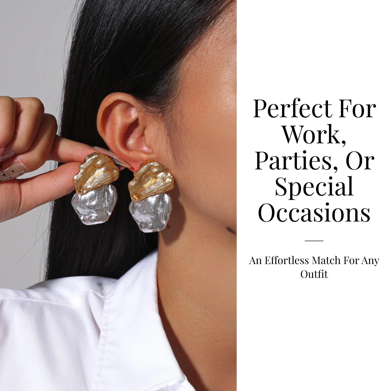 YAJUNIEL Two-Tone Sculpted Texture Stud Earrings 24K Gold & White Gold Plated Hypoallergenic Brass Abstract Earrings for Women