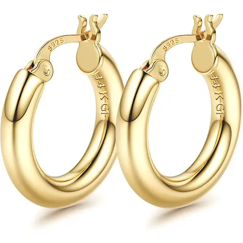 6 Pairs 14K Gold Plated Chunky Thick Hoop Earrings 925 Sterling Silver Post for Women Hypoallergenic Trendy Statement Circle Ear Jewelry Everyday Wear Party Anniversary Holiday Birthday Gift Fashion Accessories