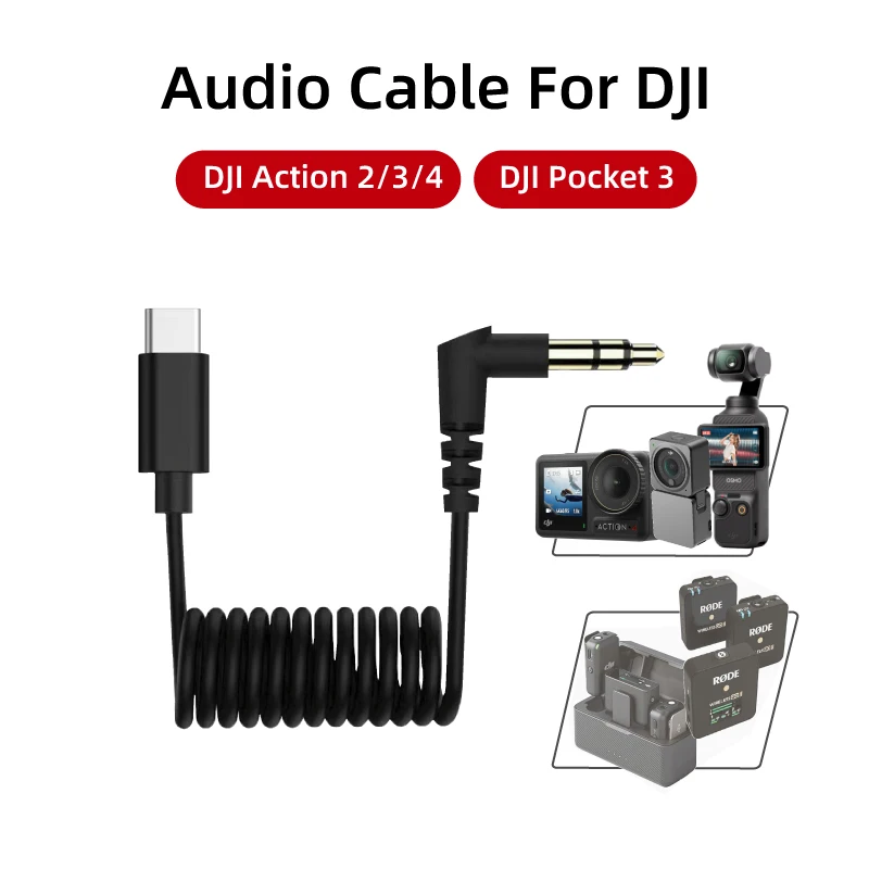 audio cable for DJI OSMO action 5PRO/2/3/4 camera pocket 3 mic audio microphone adapter camera Accessory hi-fi noise reduction