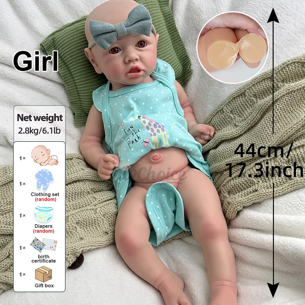 Exquisite 17" Silicone Reborn Baby Girl Doll Lifelike & Hand-Painted Newborn For Christmas DIY Projects Art Collections Toys