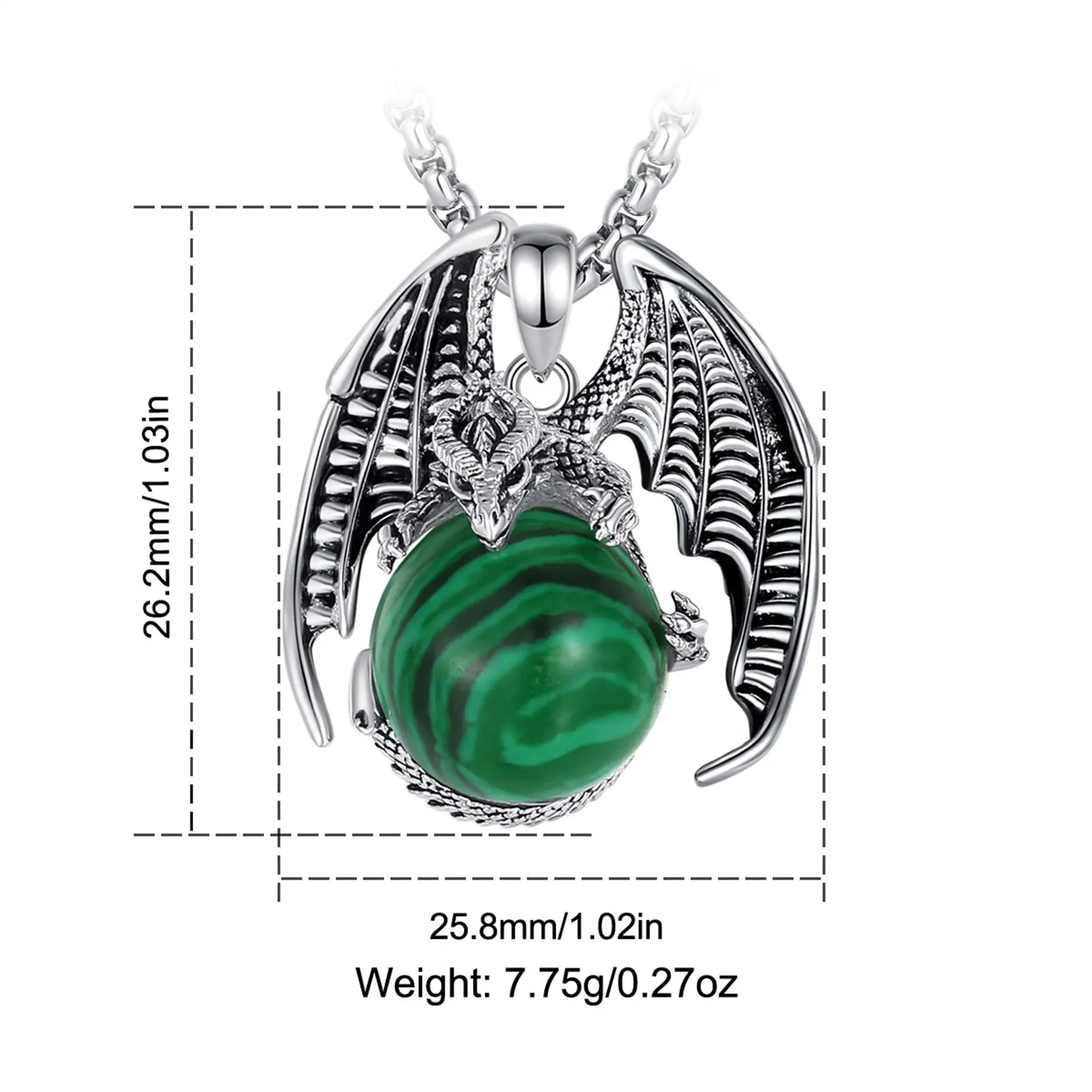 Eudora Gragon Malachite Ball Necklace Vintage Punk Energy Healing Stone Crystal Pendant Personalized Jewelry Gift for Women Man