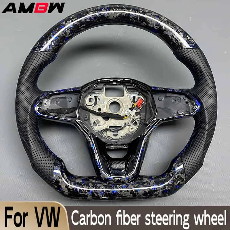 Blue sport style custom carbon fiber steering wheel for Volkswagen VW Golf 8 GTI R Line MK8 perforated leather