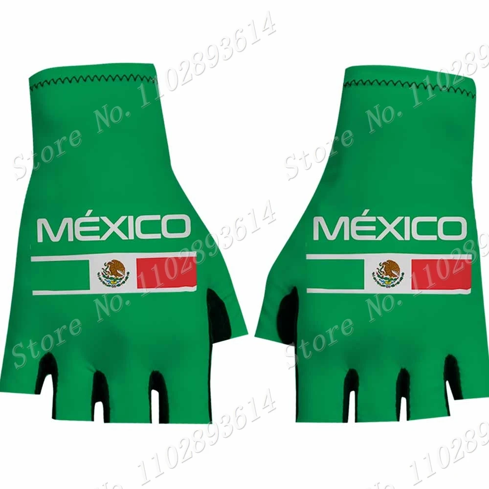 Green Mexico Cycling Gloves 2024 Team Mexican Bicycle Gel Half Finger Gloves One Pair Size Guante Ciclismo Gant