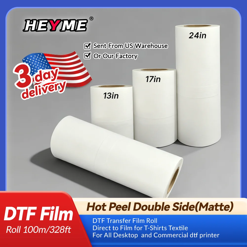 

13 16 17 24 25in A3DTF Film Roll, Double Sided Matte Hot & Cold Peel PET Heat Transfer Paper Direct to Film for T-Shirts Textile