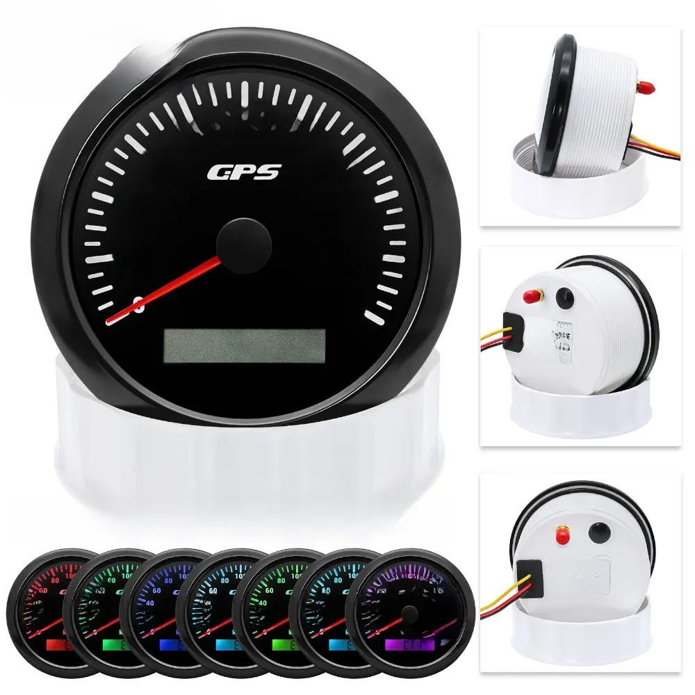 60/120/200KMH 85MM Prędkościomierz GPS 7 kolorów światła z anteną GPS Wodoodporny miernik prędkości do motocykli, łodzi, samochodów ciężarowych — 2
