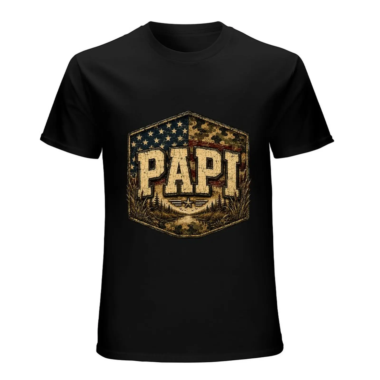 Camouflage Camo Dad Deer Fishing Rod Graphic Black Tee Hunting Daddy Outdoor Camping Casual Wear Shirt