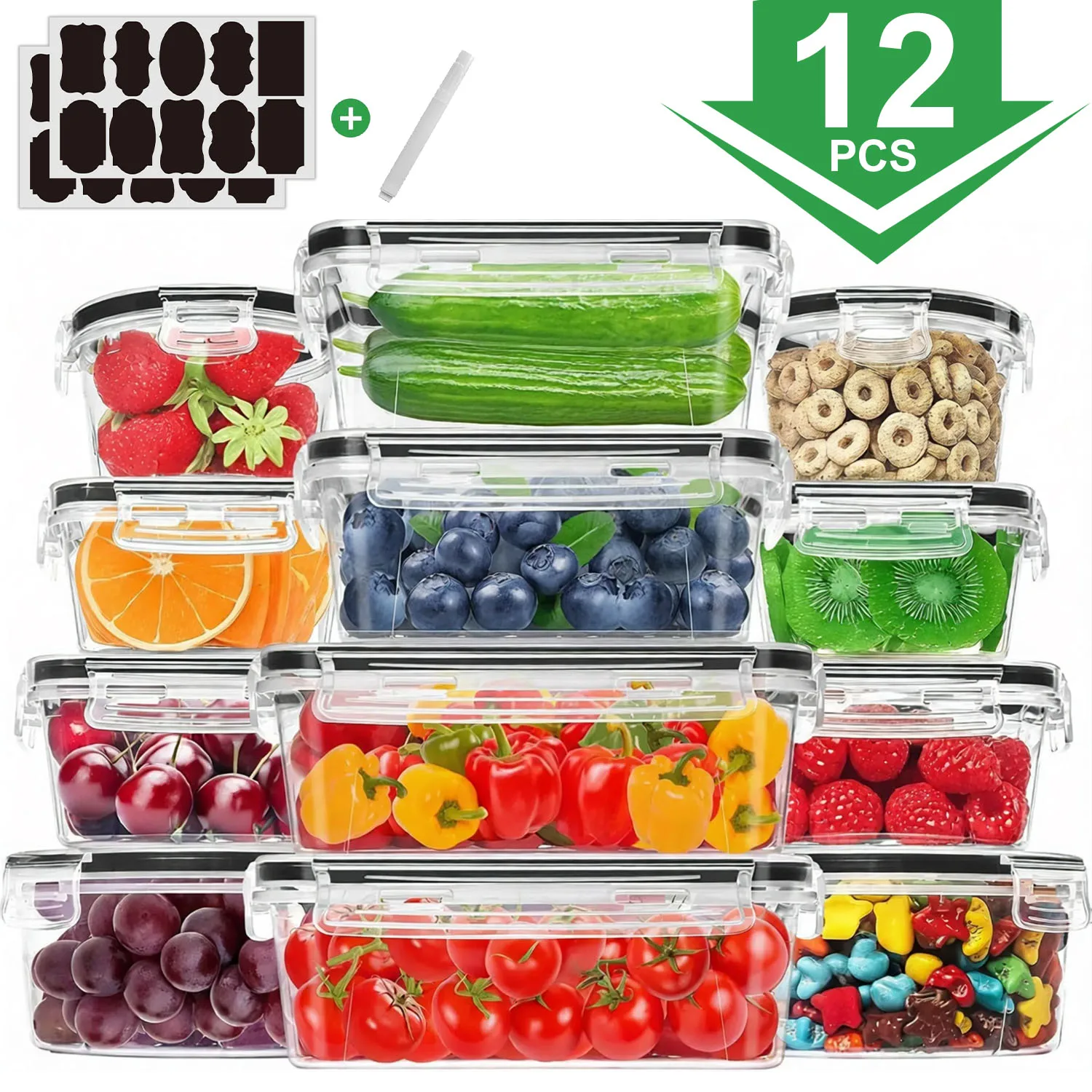12-teiliges Frischhaltedosen-Set mit Deckeln – Auslaufsichere Aufbewahrungsboxen für Küche, Mikrowelle & Kühlschrank, 12 Behälter + 12 Deckel