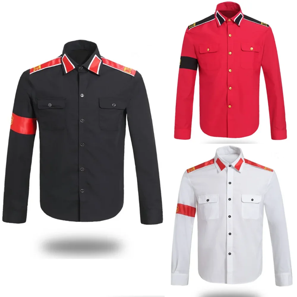 MJ Michael Jackson CTE Imitação Camisa, Anti-Guerra Outwear Bordados braçadeira, Preto Vermelho e Cor Branca