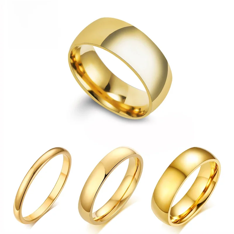 Letdiffery-anel de casamento de aço inoxidável para homens e mulheres, anel liso dourado, algumas