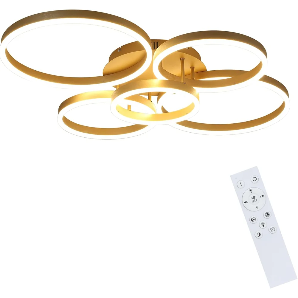 Deckenleuchte LED-Deckenleuchte Wohnzimmer: Goldene Wohnzimmerleuchte dimmbar 78W mit Fernbedienung 5 Ringe Schlafzimmerleuchte modernes Acryl