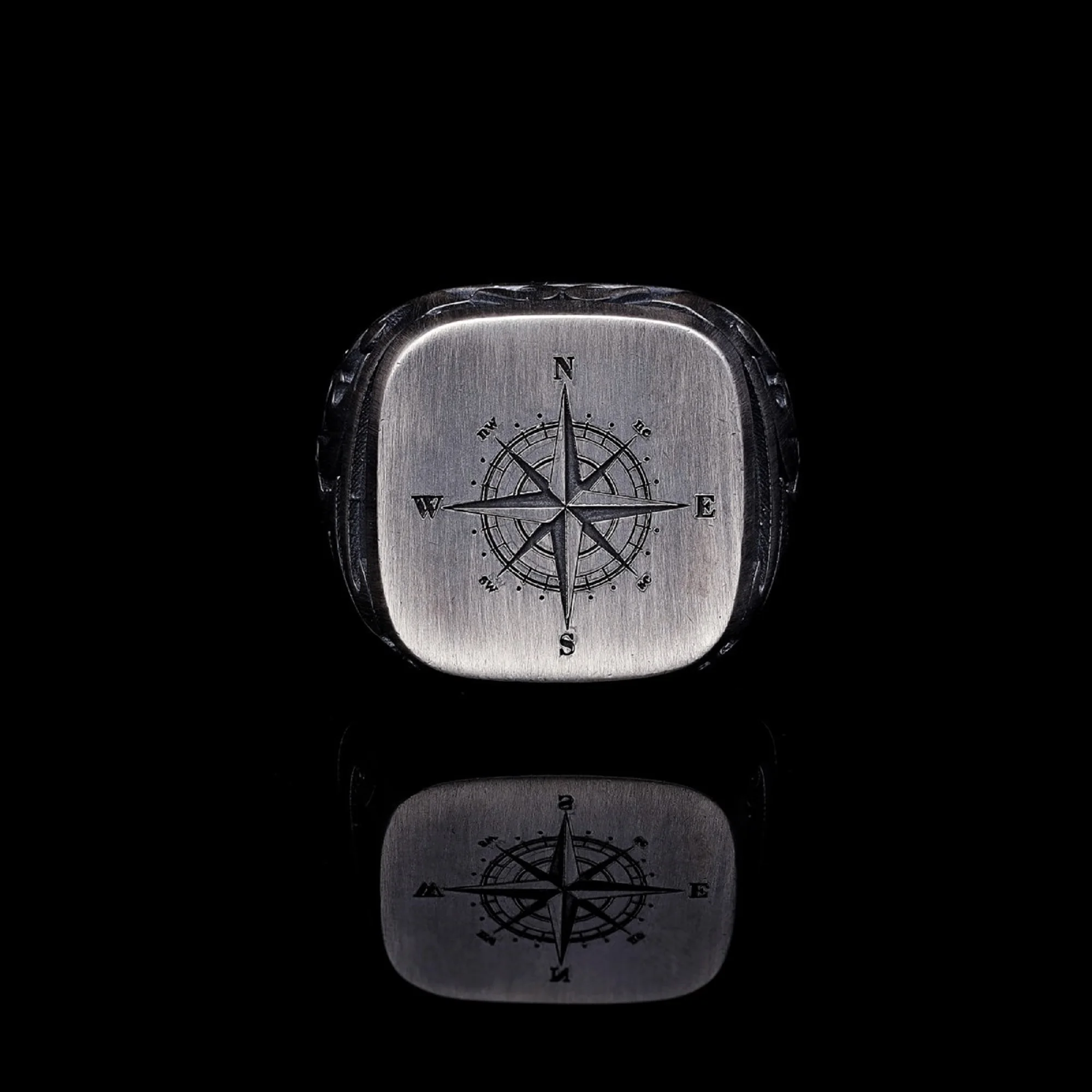 Compass Silver Men's Ring Adjustable Size Customizable Jewelry 925 Sterling Silver