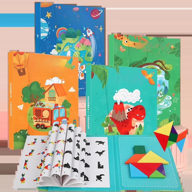 3D drewniane magnetyczne puzzle gry kształty geometryczne Tangram zabawki Montessori wczesna edukacja sortowanie dla zabawek prezenty dla dzieci — zdjęcie 2