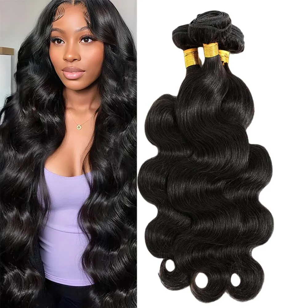 바디 웨이브 인모 1 3 묶음 100% 인모 묶음 미가공 브라질리언 버진 헤어 묶음 # 여성용 1B 내추럴 컬러