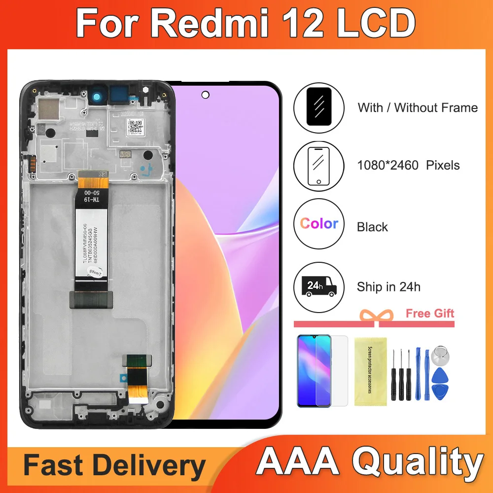 For Xiaomi Redmi 12 LCD Display Touch Panel Screen Digitizer Assembly 6.79 Inch Replacement for 23053RN02A Model