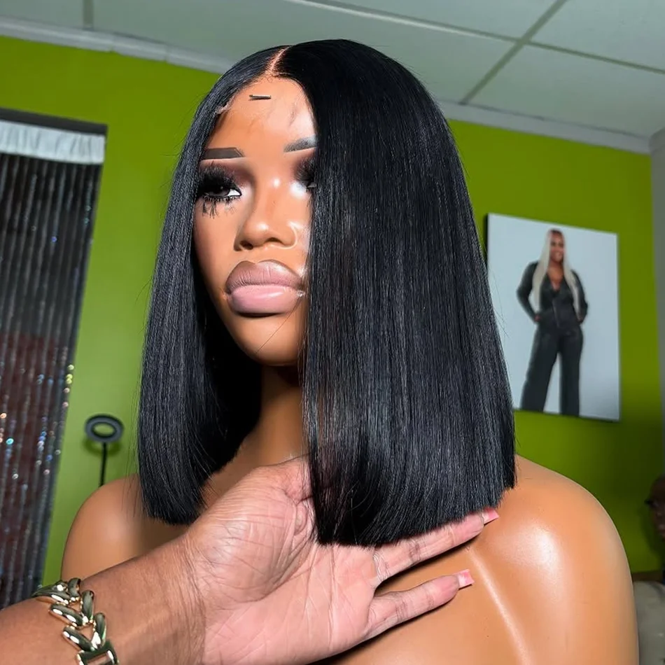 

Bob Wigs Human Hair Bone Straight Pre Plucked Transparent Lace Frontal Wig Cuticle Aligned 100% Human Hair 13x4 Short Bob Wigs