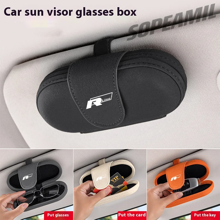 

Car Suede Sunglass Box Volkswagen R Line GTI Golf Magotan Tiguan Touareg Passat Arteon Eyeglasses Storage Box Visor Glasses Clip