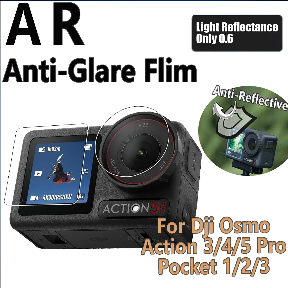 Anti Reflective Coating AR Film For DJI Osmo Action 3 4 5 Pro Pocket 1 2 3 Screen Protector Lens Front Rear Camera Accessories