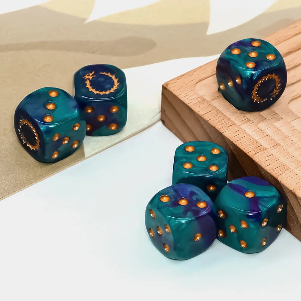 6Pcs Deep Sea Gold Flame D6 Dice Set Polyhedral Role Playing Dice for Tabletop RPG Board Games Family Entertainment Thanksgiving view 3