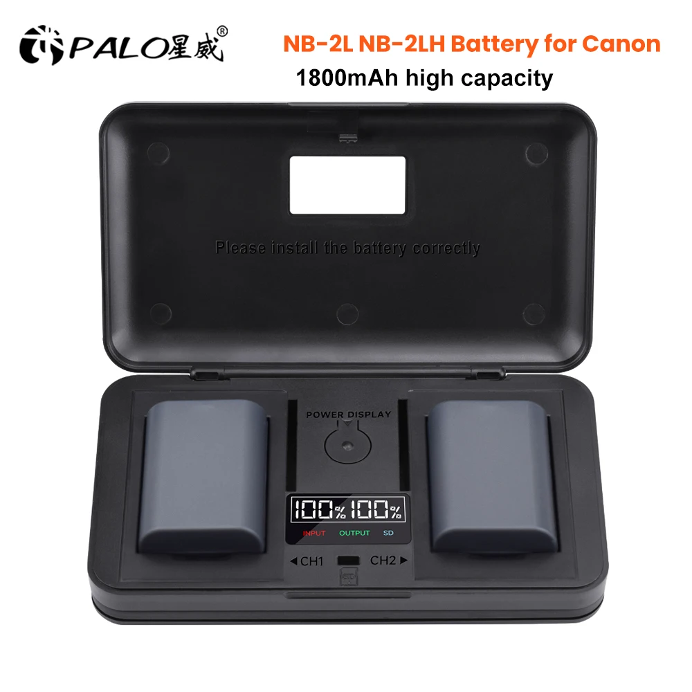 PALO 1800mAh NB-2L NB2L NB-2LH NB 2LH Digital Camera Battery+Charger Case for Canon Rebel XT XTi 350D 400D G9 G7 S80 S70S30 L10