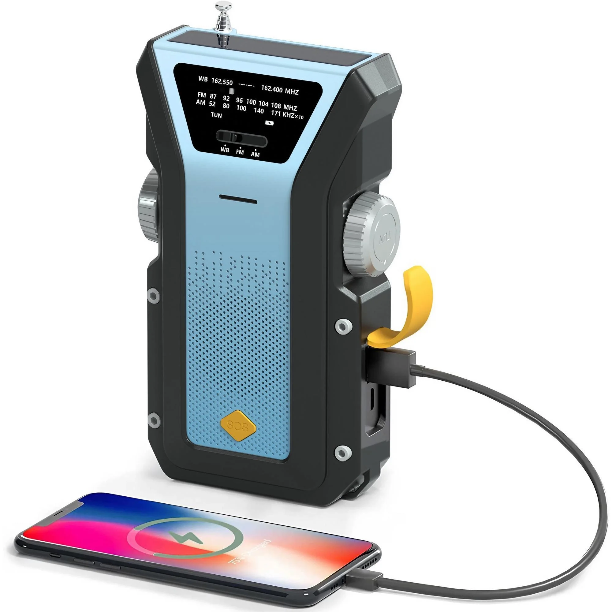 Weerradio Multifunctionele noodradio FM AM WB Handslinger Solar USB Opladen 2000mAh Power Bank LED-zaklamp Zaklamp