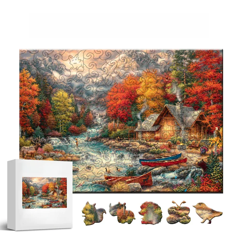 Jouets de puzzle en bois de montagnes d'automne, pièces en forme d'animaux irréguliers, meilleur cadeau pour Noël et Thanksgiving