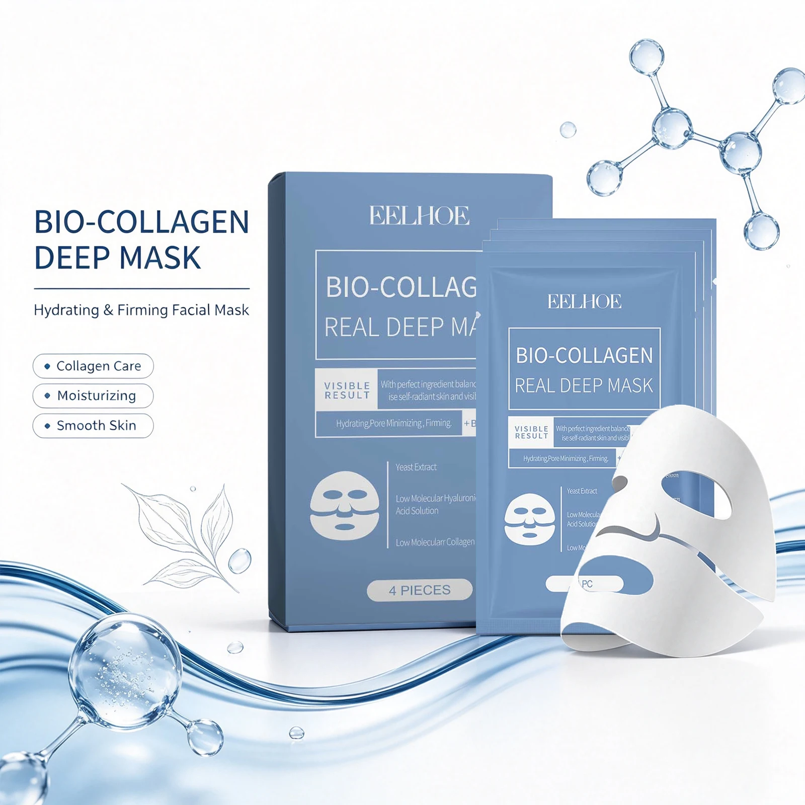 Mascarilla Facial de Hidrogel Bio-Colágeno Real Deep, Hidratante de Noche, para Piel de Cristal, Refinación de Poros, Elasticidad, Relleno, Reafirmación, Suavidad, Aumento de Colágeno, Cuidado de la Piel Coreano