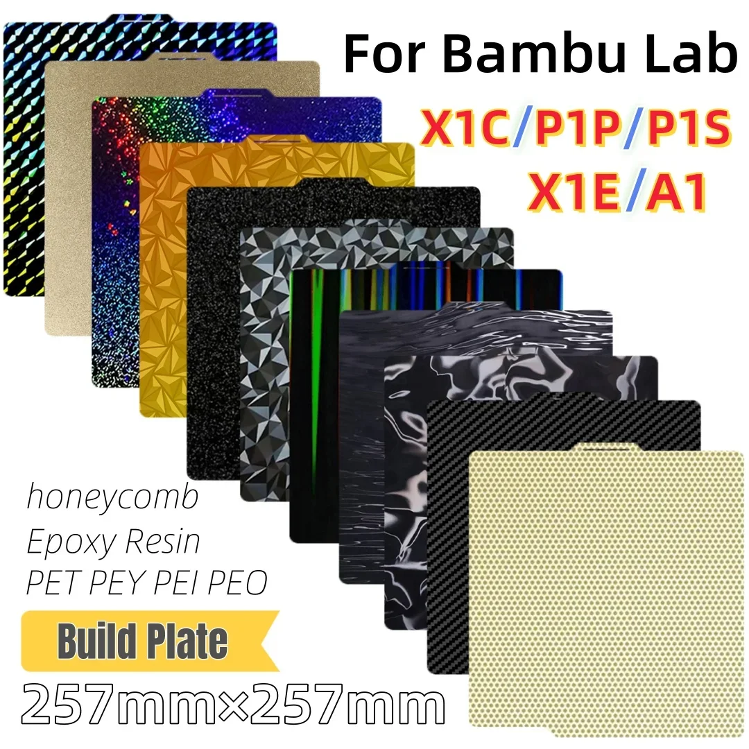 Bambu Lab 3D Printer Double-Sided PEI Spring Steel Sheet 257x257mm Build Plate High-Temp Hotbed Platform For P2S/X1/P1/A1