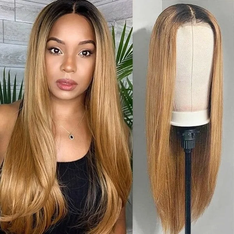 30 Inch Honey Blonde Wig Ombre Hd Lace Front Human Hair Wigs 1B/27 Color Straight Glueless Brazilian Lace Frontal Wig For Women