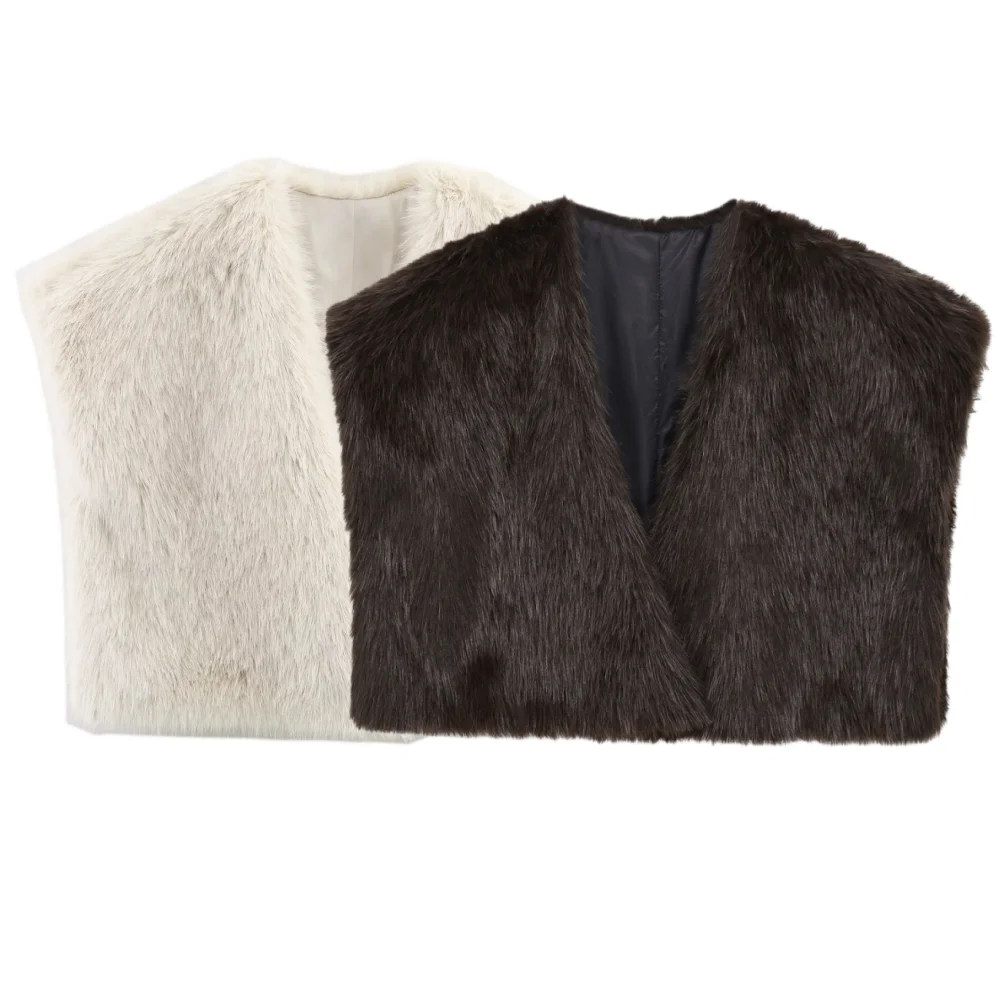 

Модный и сексуальный жилет из искусственного меха, пальто без рукавов с V-образным вырезом, элегантное праздничное пальто на осень, зиму и весну.