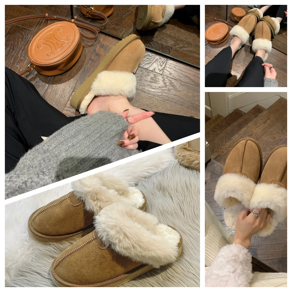 

2pcs Women’s Cozy Plush Toe Cap Half Slippers, Winter Outdoor Warm Cotton Shoes (36-37)