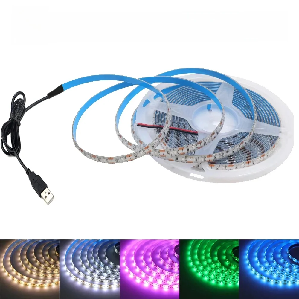 Taśma LED 5V USB z taśmą samoprzylepną 2835 60LEDs Elastyczna taśma LED Wodoodporna lampa linowa do podświetlenia telewizora Lampa szafkowa — zdjęcie 2