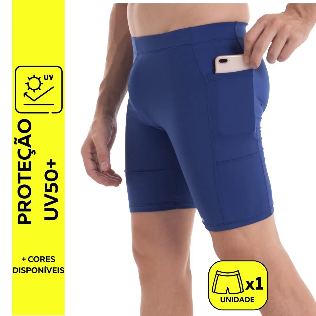 Bermuda com Bolso Unissex Térmica Segunda Pele Proteção UV50+ Fitness Academia