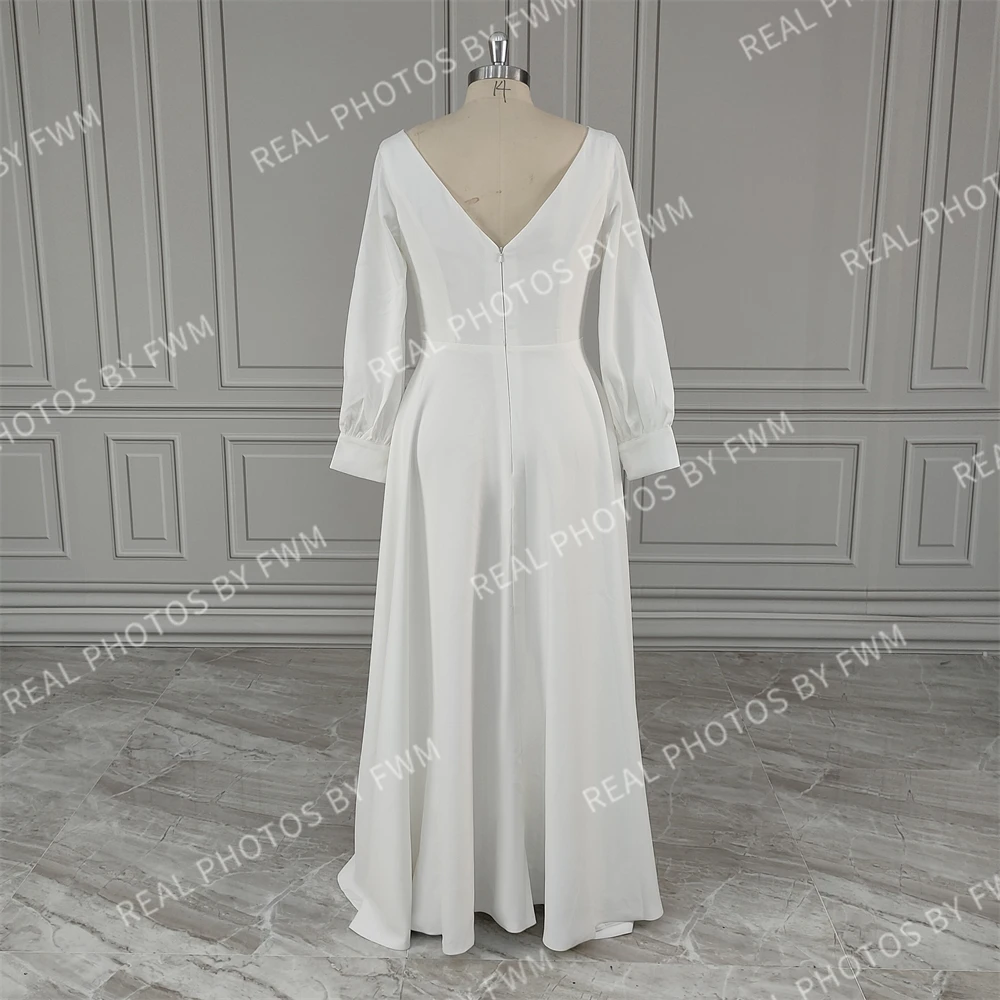 11545 # semplice elegante manica lunga o-collo Boho Chiffon aperto indietro Sweep treno abito da sposa abito da sposa abito da sposa