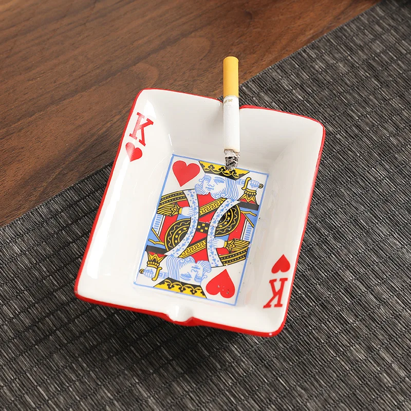 Creative Ceramic Ashtray for Home Office Poker Porcelain Ash Tray Smoking Accessories Living Room Ornament Man Gift