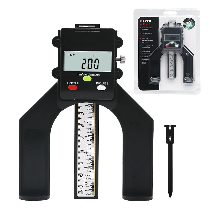 Digital Depth Gauge LCD Altimeter Caliper with Magnetic Feet Three Measuring Cells Locking Screws for Woodworking Measuring Tool