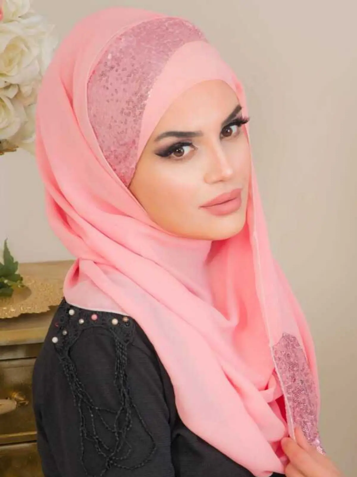 Imagem -04 - Xale para Vestido de Noite com Acessórios Chapéu de Oração Muçulmano Moda Islâmica Hijab Pronto Elegante Islâmico Sazonal Elegante