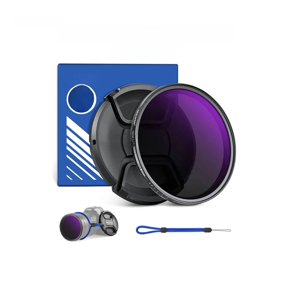 NEEWER 67mm ND2-400 zmienny filtr ND z nasadką obiektywu, smyczą, ściereczką do czyszczenia, precyzyjna regulacja gęstości neutralnej szkło optyczne — 2