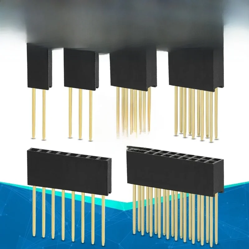 Double Nucleo Simple et Écartement de 2.54mm, Embase Femelle Allongée, Longue Prise de 11mm, Longueur de la Broche 2x2, 3P, 4P, 5P, 6P, 8P