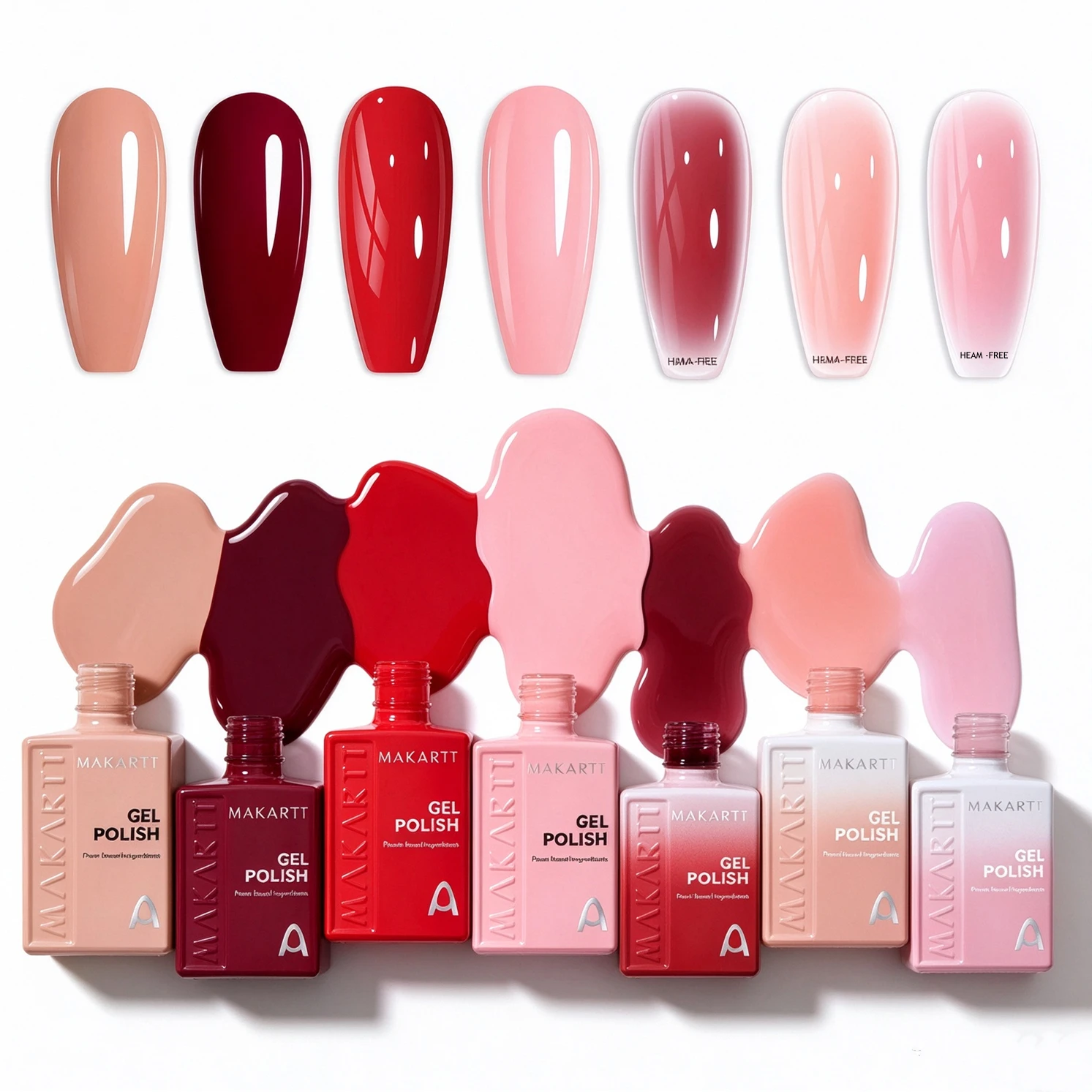 Makartt HEMA TPO Free Gel Nail Polish Plant-Based Soak Off UV LED Nail Art Manicure Varnish For Pro DIY Salon Red Pink Nude