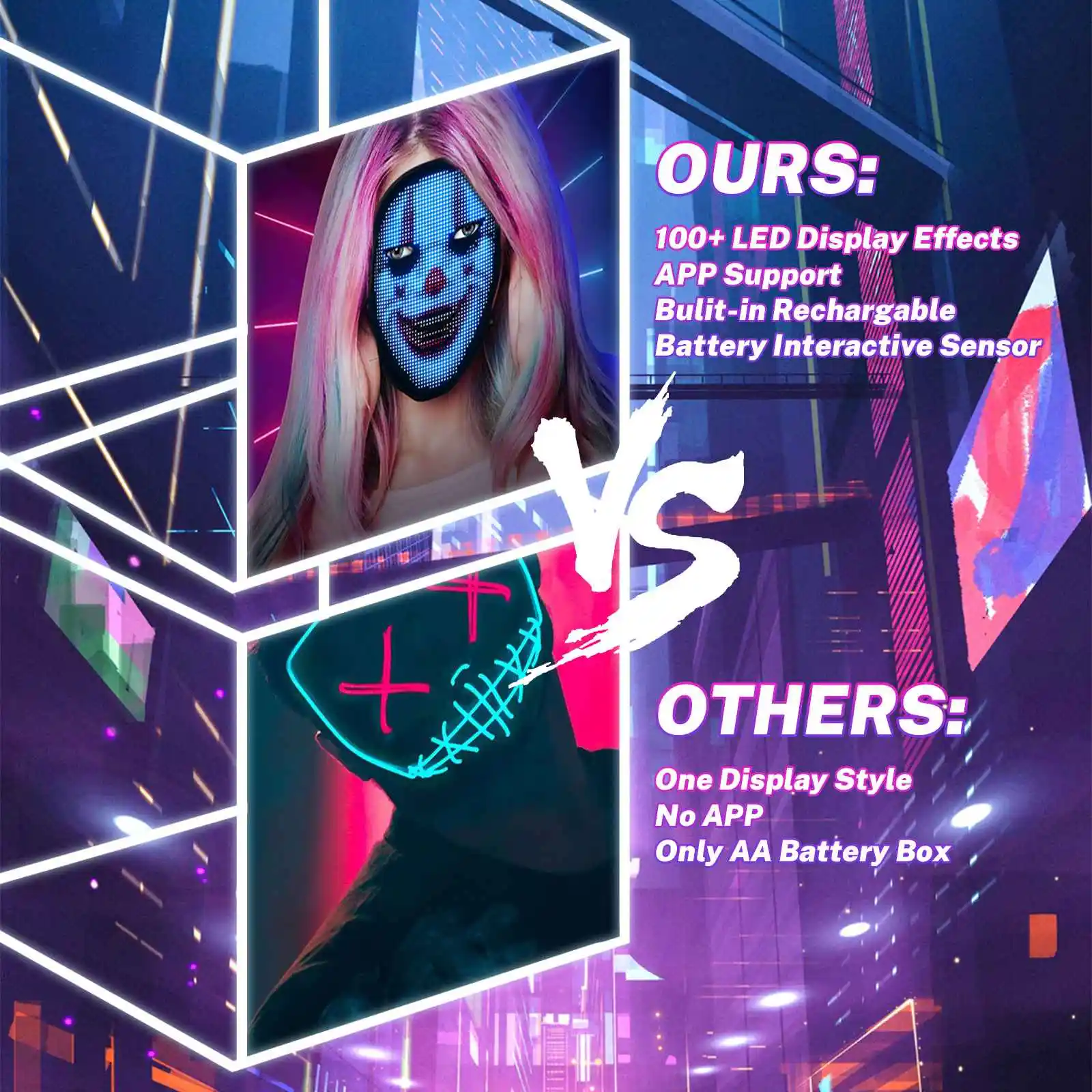 Akıllı LED yüz maskeleri Bluetooth APP kontrol programlanabilir değişim yüz DIY fotoğraflar için parti ekran LED oyun maskesi için hHalloween