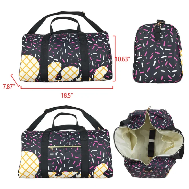 

New Western Fashion Adult Kid Black Ice Cream Drip Zipper Gym Bags Wholesale Boutique Children Back To School Adult Bags