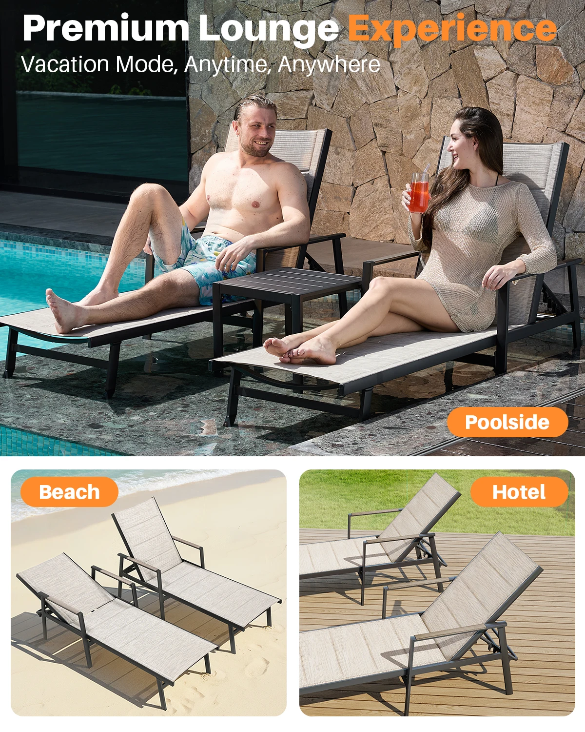 SEEHILL Aluminum Outdoor Chaise Lounge Set of 2 Adjustable 6 Positions textilene Pool Lounger Chairs for Beach Poolside Lawn view 6