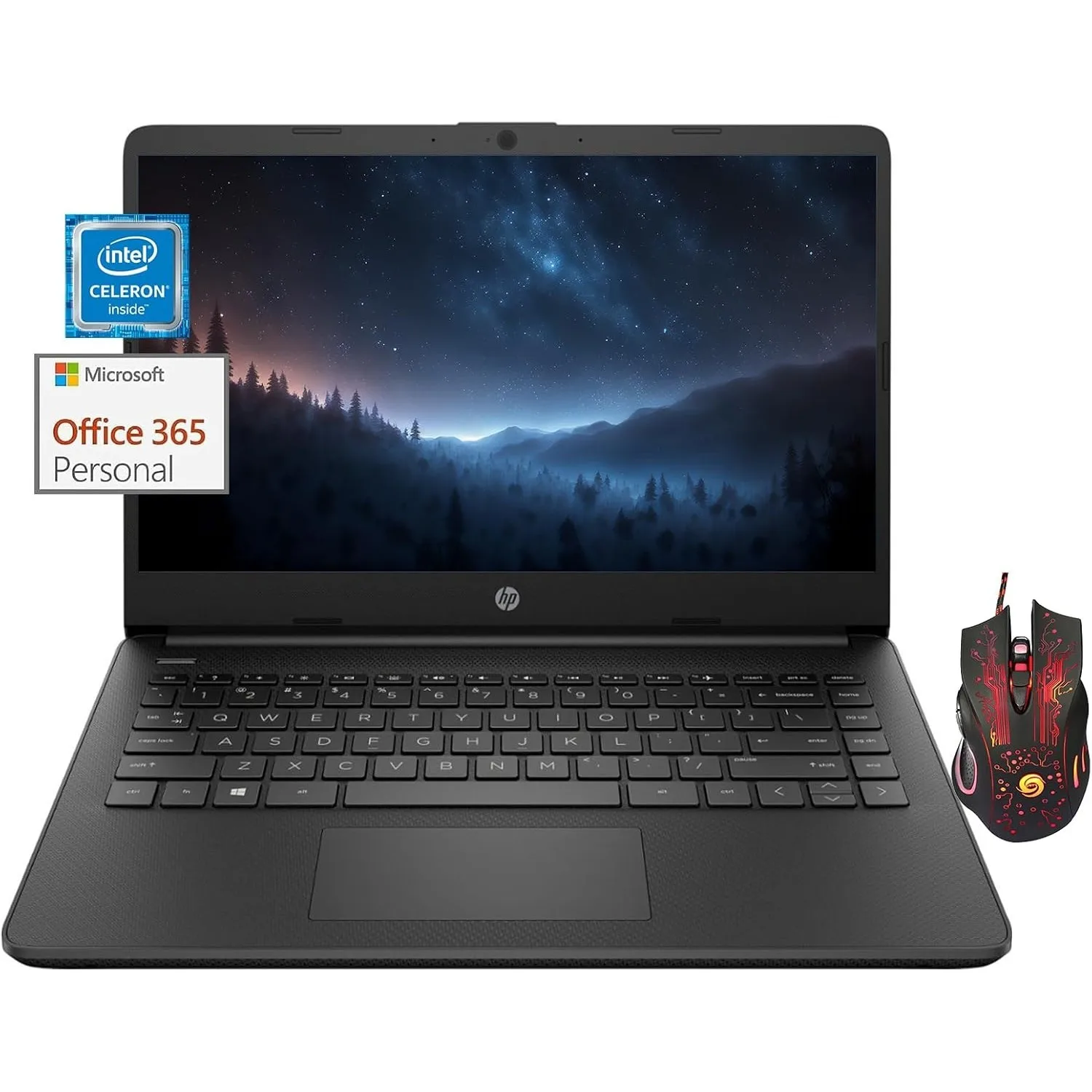 HP-Ordinateur portable professionnel avec souris de jeu, Intel Celeron N4120,8 Go de RAM,192 Go de stockage, 64 Go eMMC, 128 Go de carte SD, 1 an, Office 365, 14 pouces