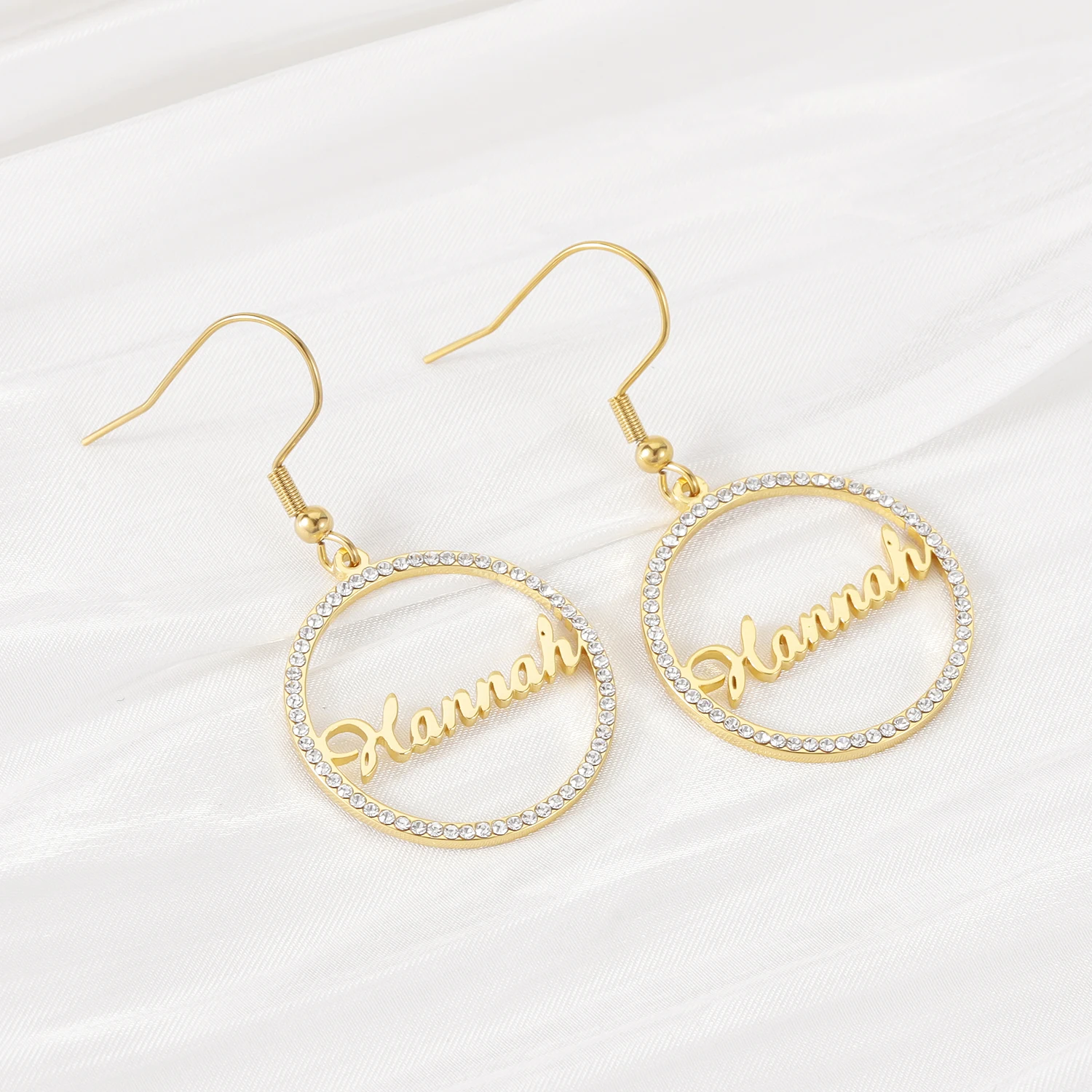 

Personalized Round Diamond Earrings Custom Name Earrings Stainless Steel 18K Gold Plated Shiny Earrings Gift for Her Jewelry