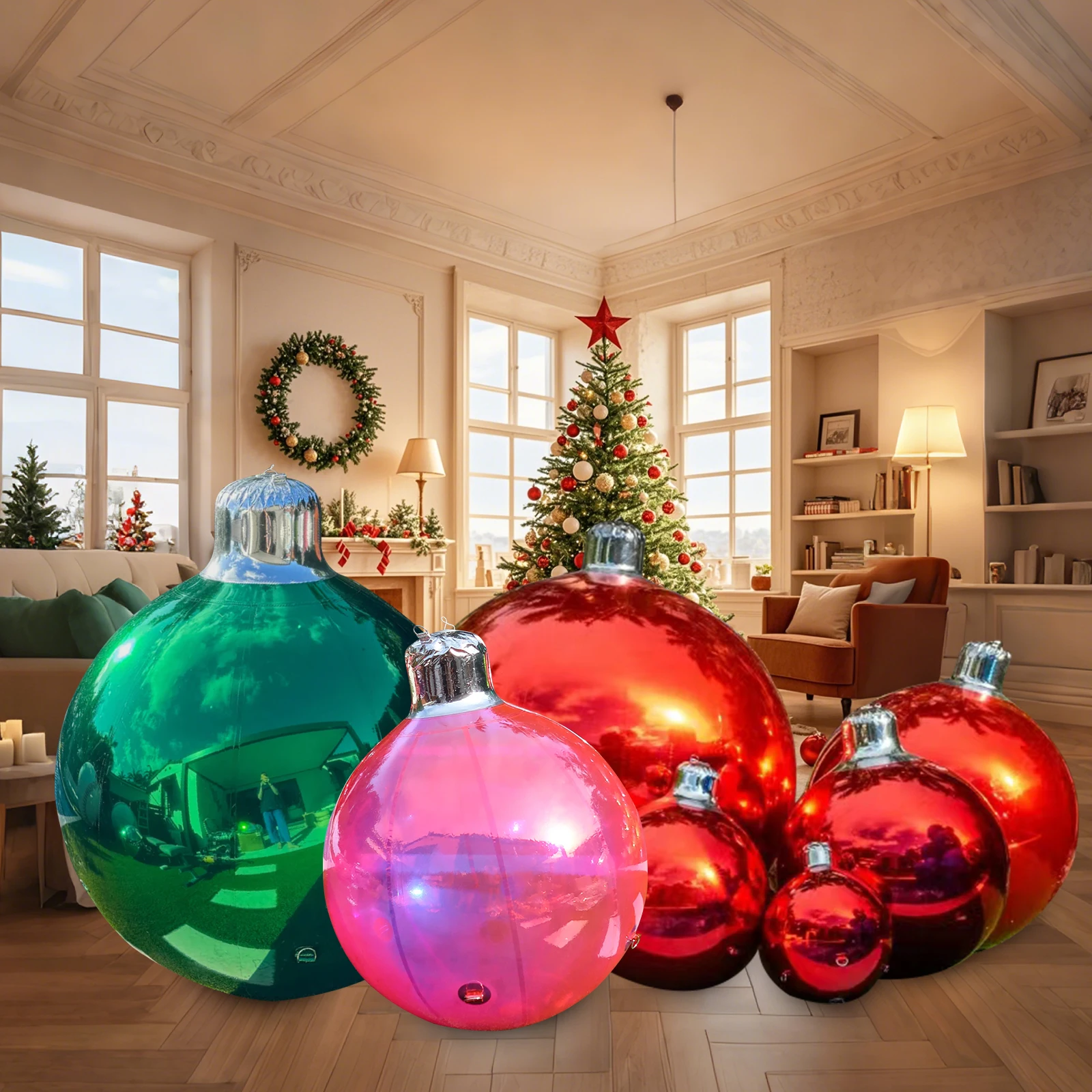 Hanging Inflatable Christmas Ball Giant PVC Xmas Decorated Mirror Ball Reusable Disco Bubble Balloon Shiny Ball  For Yard Party