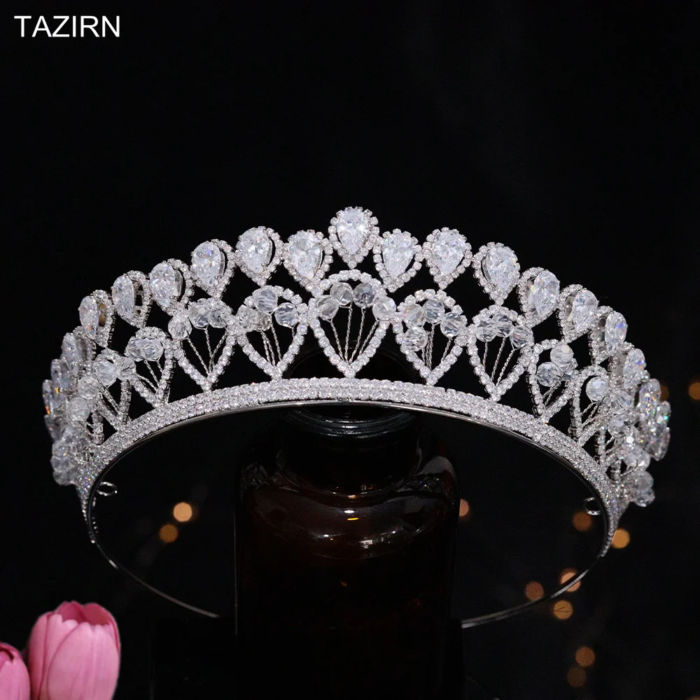 

TAZIRN Western AAA Cubic Zirconia Wedding Bridal Crowns Handcrafted CZ Princess Bride Sweetheart Tiaras Prom Party CZ Headpieces