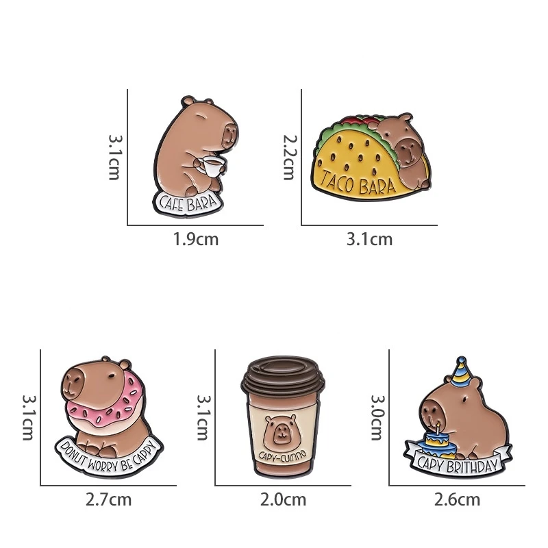 Cute Cartoon Capybara Enamel Brooch Creative Animal Coffee Birthday Cake Food Lapel Pin Badge Backpack Clothing Hat Accessories