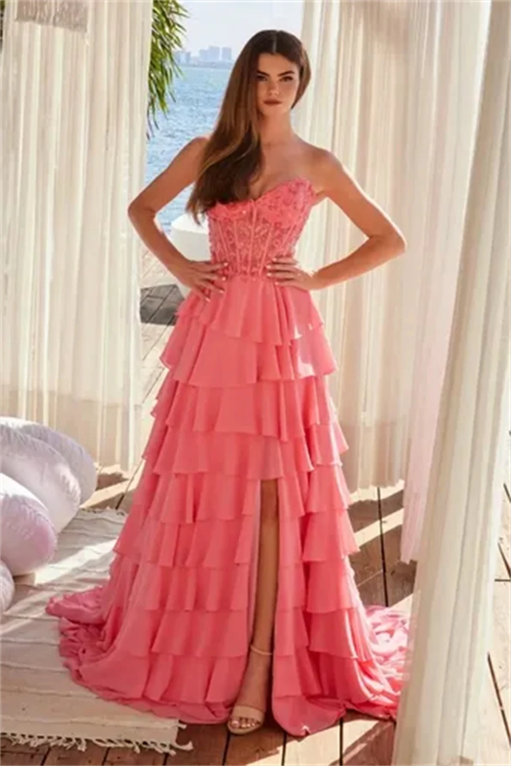 Sansa Maßgeschneiderte A-Linie, abgestuftes Rüschen-Korsett-Abschlussballkleid, ärmellos, Illusion, Vestidos De Noche, bodenlang, formeller Abend 2025