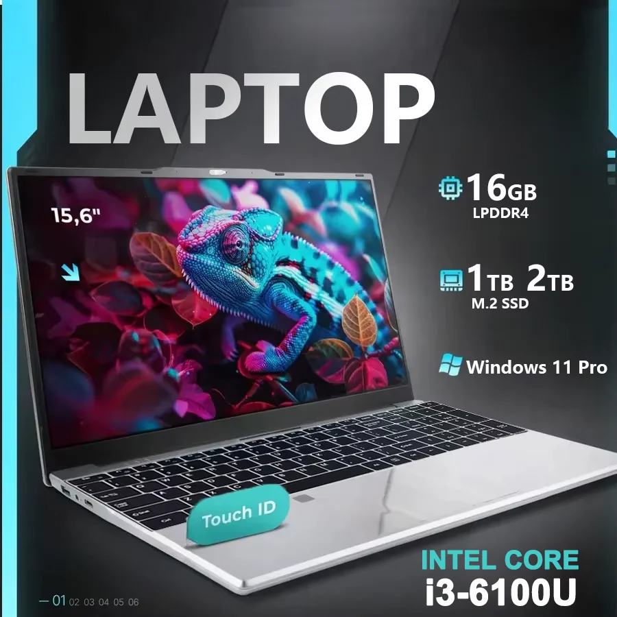 Nueva computadora portátil FUCHU de 15.6 pulgadas con Windows 11 Procesador Intel Core i3-6100U Memoria DDR4 de 16 GB Unidad de estado sólido de 1 TB/2 TB Desbloqueo mediante huella digital